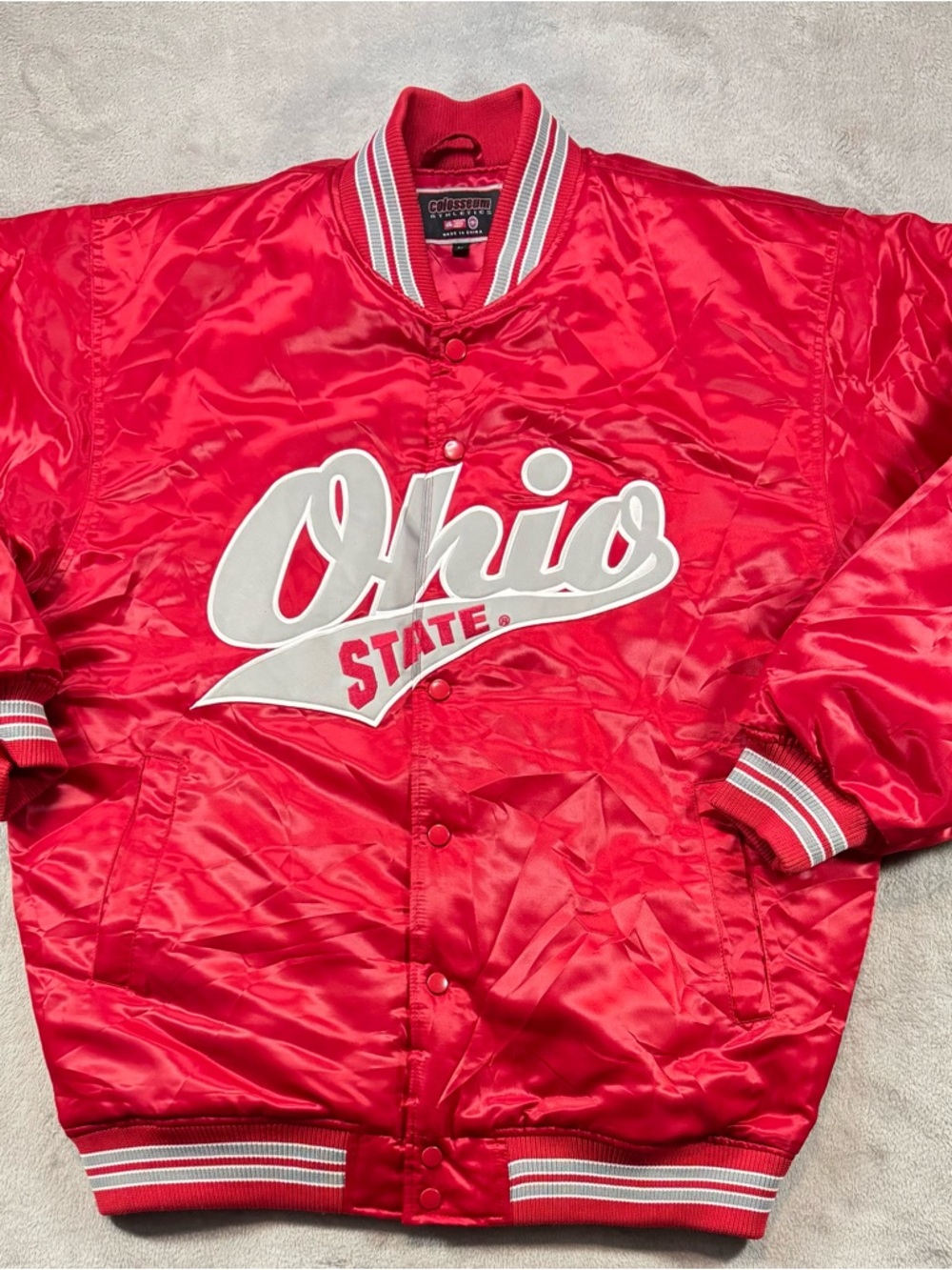 Y2K Ohio State Colosseum Satin Jacket Size Large Spell Out Scarlet Red🔥